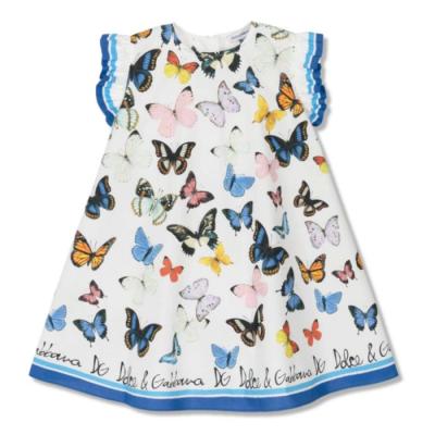 Baby Girls White & Blue Butterfly Print Dress