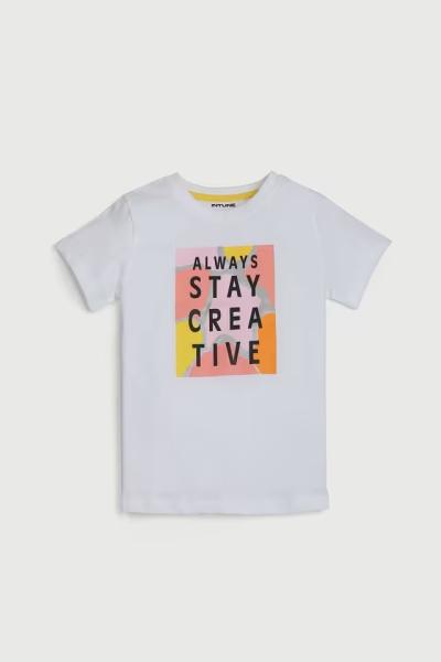 White Graphic Print Cotton Round Neck Girls T-Shirt